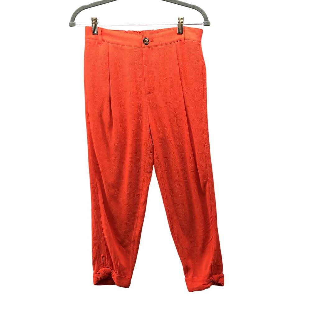 Anthropologie Elevenses Crop Pants Womens 4P‎ Orange Tapered Pleated Front Crepe